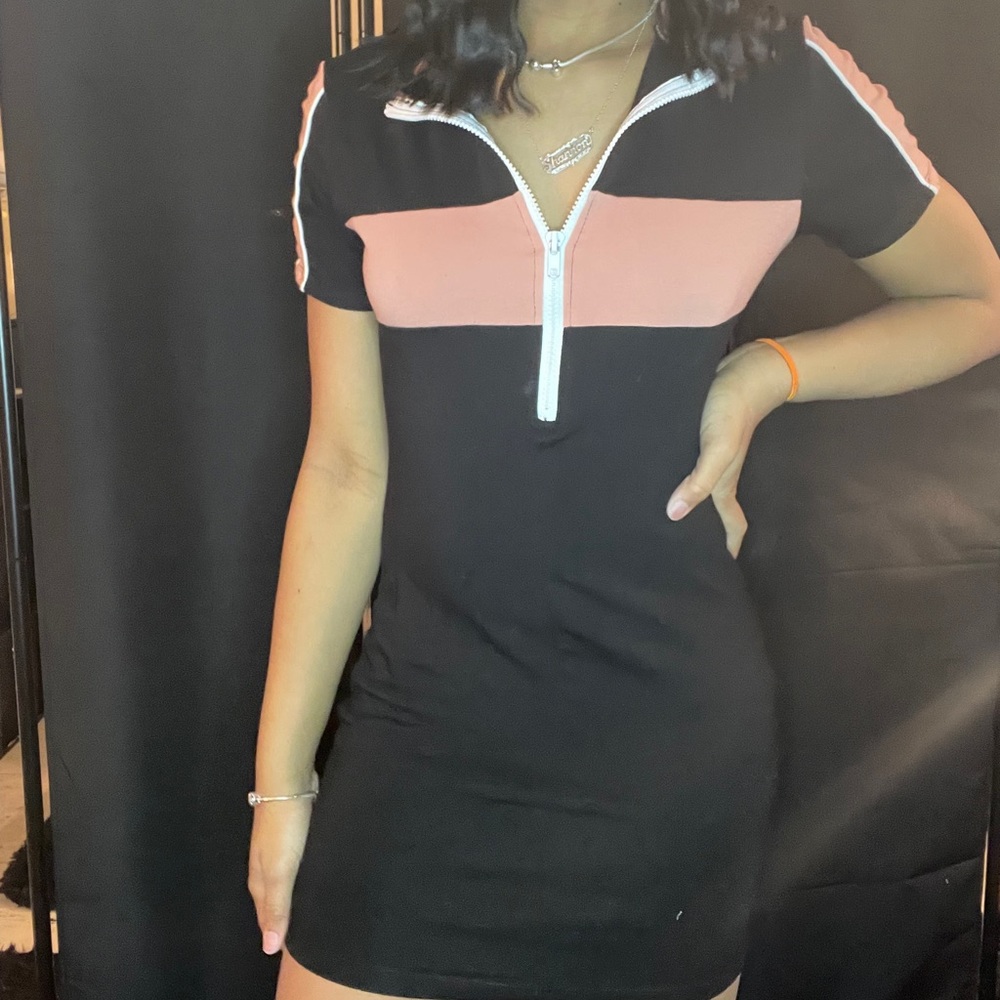 Pink and black zip up dress